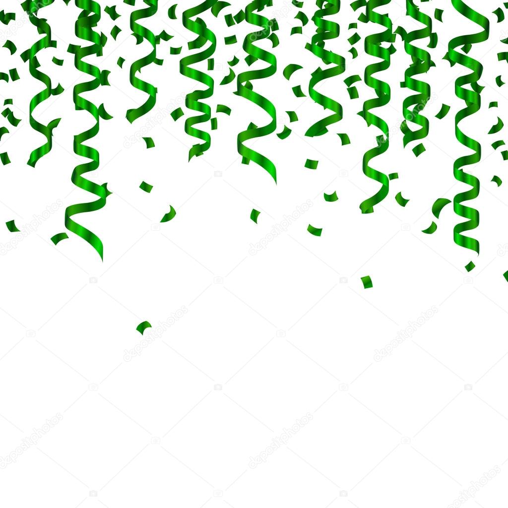 Vector Green Confetti and Party Streamers