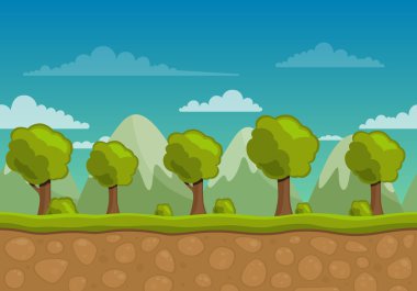 Vector Landscape Background with Trees and Mountains clipart