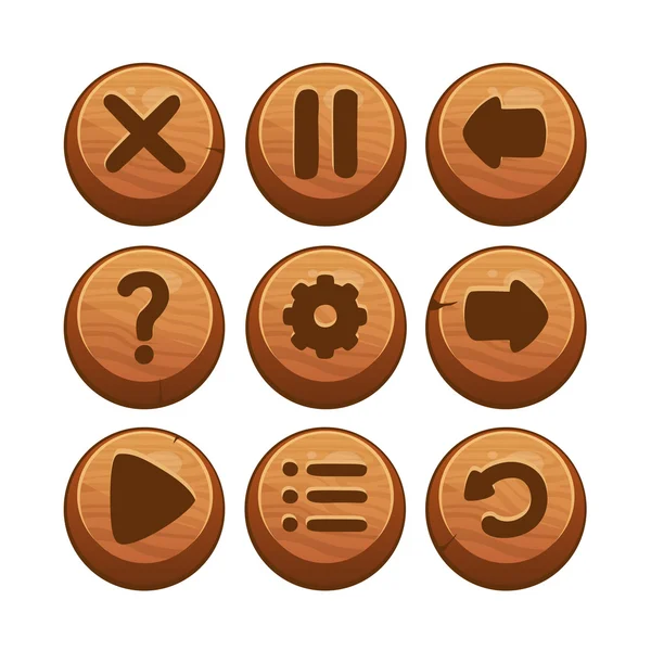 Web やゲーム デザインのための木製のメニュー ボタンのベクトルを設定 — ストックベクタ