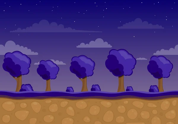 Векторный пейзаж с деревьями ночью — стоковый вектор