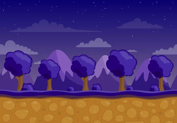 夜の山と木のベクトル風景の背景 — ストックベクタ
