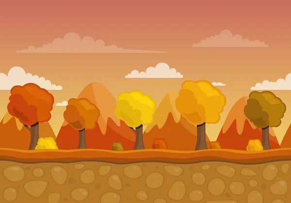 Fondo de paisaje vectorial con árboles y montañas — Vector de stock