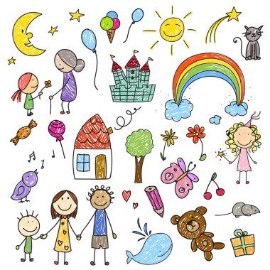 Collection of Children Drawings clipart