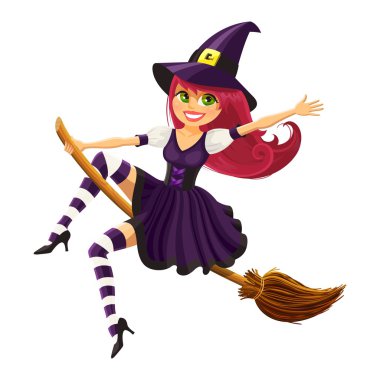 Bir süpürge üzerinde uçan vektör Halloween cadı