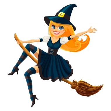 Bir süpürge üzerinde uçan vektör Halloween cadı