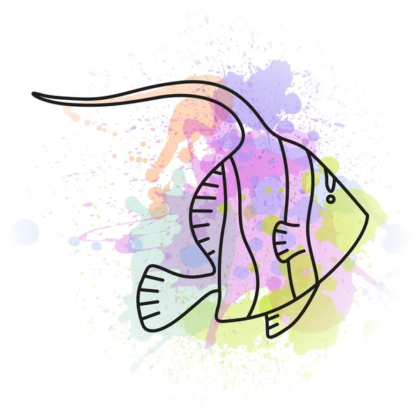 Vector Fish Icon con elementos de acuarela — Vector de stock