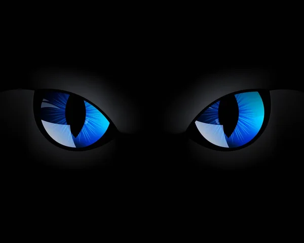 Vector Blue Cat Eyes in the Dark Night — Stock Vector