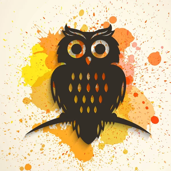 Vector Halloween Owl on a Watercolor Background — Stock Vector