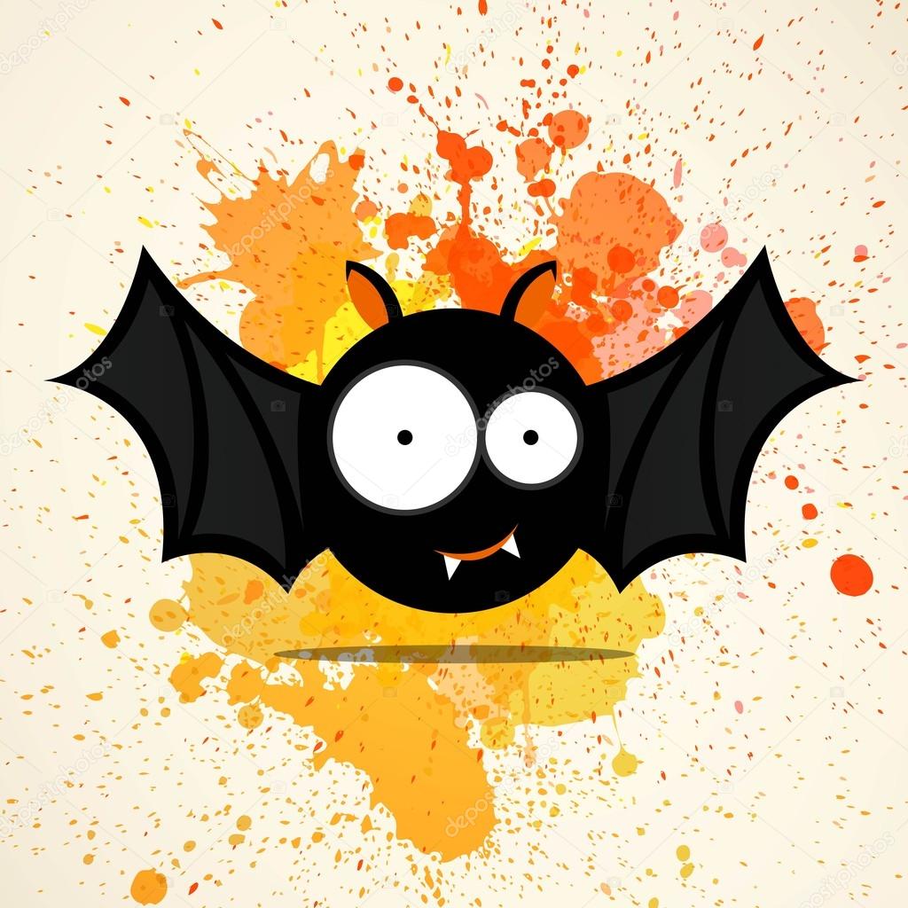 Vector Cute Halloween Bat on a Watercolor Background