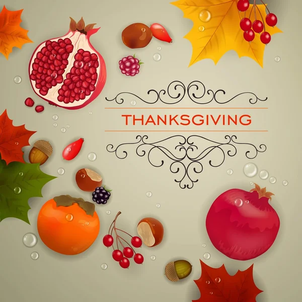 Vector Thanksgiving achtergrond met vruchten en bladeren — Stockvector