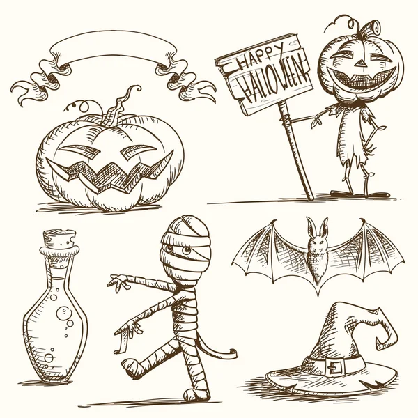 Éléments d'Halloween dessinés à la main vectorielle — Image vectorielle