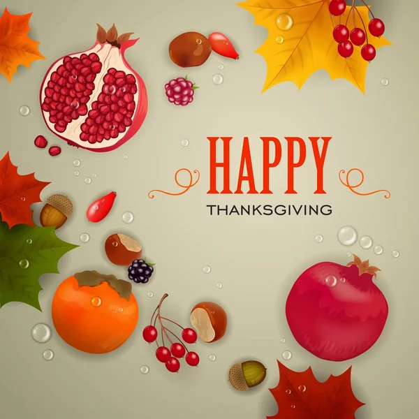Фон векторного Дня благодарения с фруктами и листьями — стоковый вектор