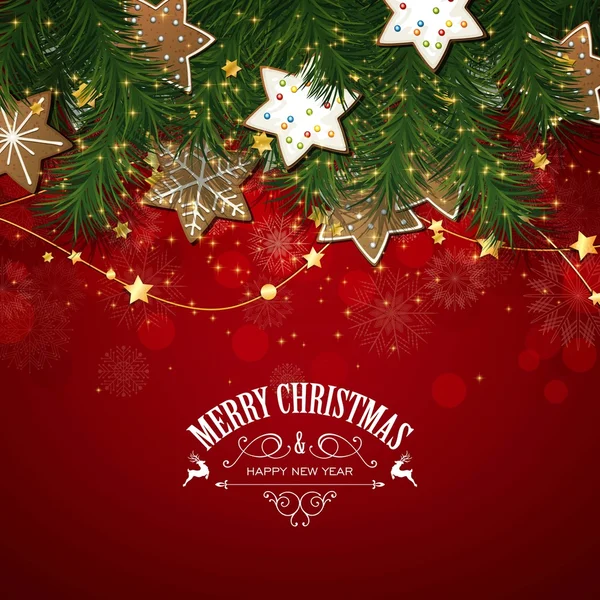 Tarjeta de felicitación de Navidad vectorial con galletas de Navidad — Vector de stock