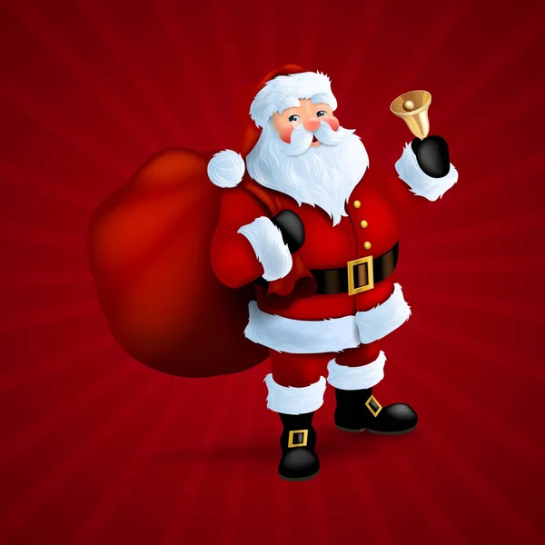 Vector Santa Claus sosteniendo una campana sobre un fondo rojo — Archivo Imágenes Vectoriales
