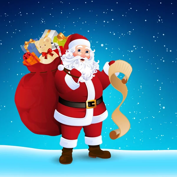 Vector Santa Claus carrying sack full of gifts — Stock Vector