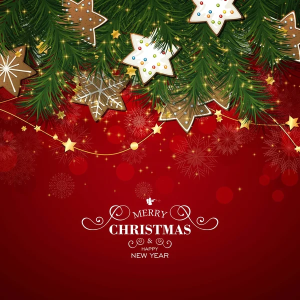 Vektor Weihnachtsgrußkarte mit Weihnachtskeksen — Stockvektor