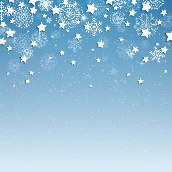 Fundo de Natal vetorial com flocos de neve e estrelas — Vetor de Stock