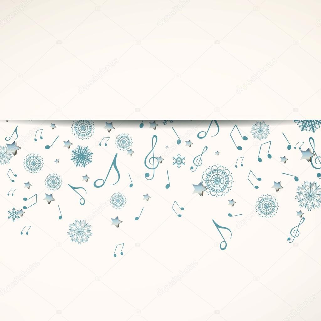 Vector Christmas Music Background with Music Notes and Snowflakes