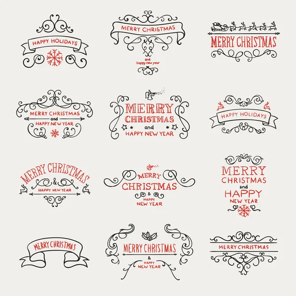 Vector Calligraphic and Typographic Christmas Design Elements — Stock Vector