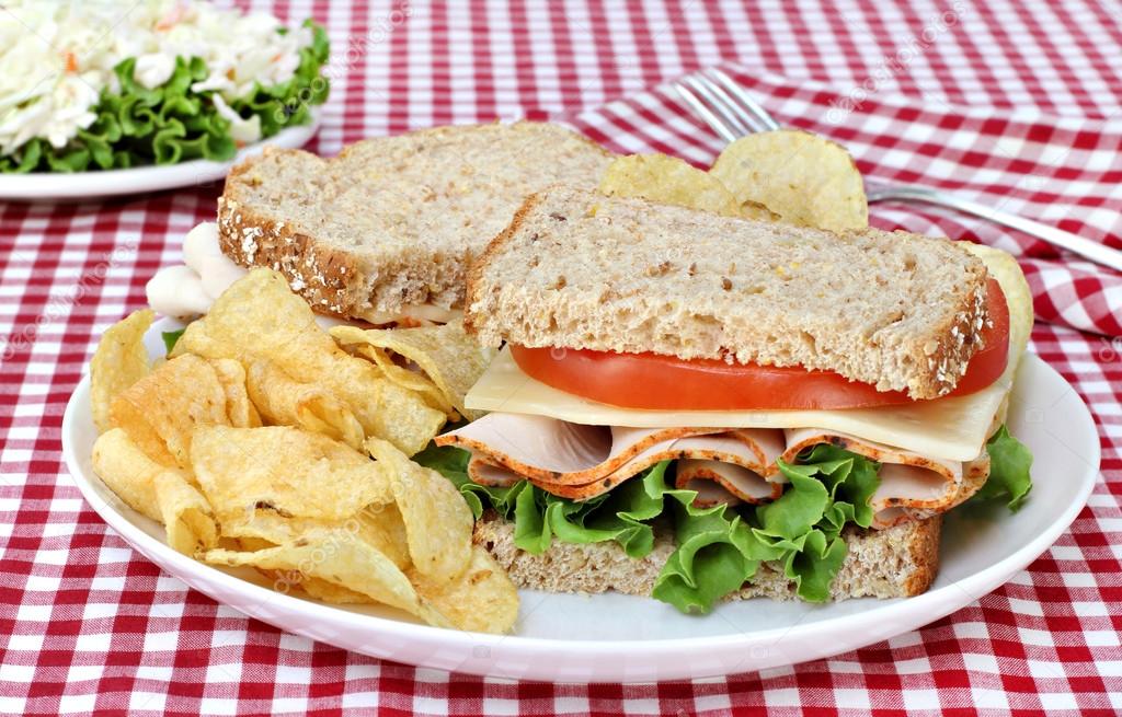 Turkey, Lettuce and Cheese Sandwich on Whole Grain Bread