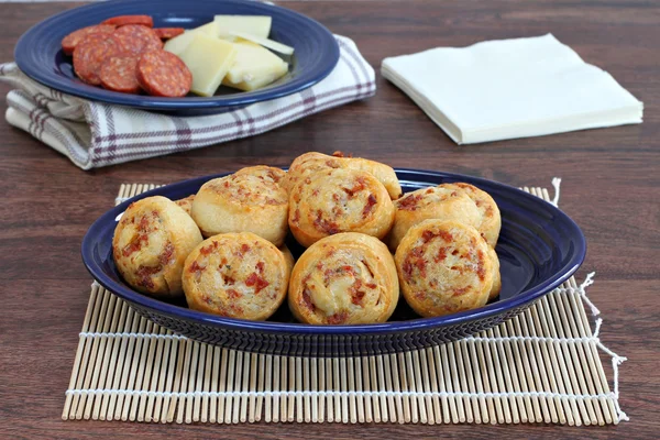 Baked Pepperoni and cheese appetizers — Stock Photo, Image