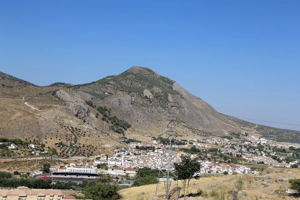 Paisagem rural típica com azeitonas e campos de milho. Andaluzia, Espanha — Fotografia de Stock