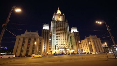 Dışişleri Bakanlığı Rusya Federasyonu ve gece trafik, Smolenskaya Meydanı, Moskova, Rusya Federasyonu