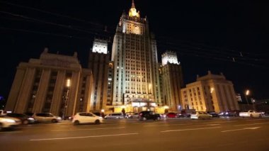 Dışişleri Bakanlığı Rusya Federasyonu ve gece trafik, Smolenskaya Meydanı, Moskova, Rusya Federasyonu