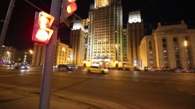 Dışişleri Bakanlığı Rusya Federasyonu ve gece trafik, Smolenskaya Meydanı, Moskova, Rusya Federasyonu