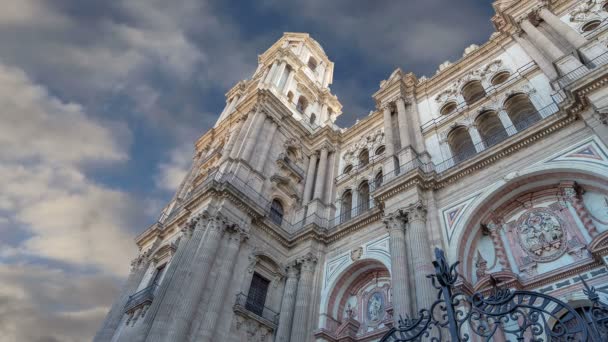 Malaga - katedral Malaga şehir, Andalusia, Güney İspanya Rönesans kilisesidir. 1528 ve 1782 arasında inşa edilmiştir; onun iç Rönesans tarzında da — Stok video