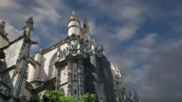 Catedral de Sevilla Catedral de Santa María de la Sede, Andalucía, España es la tercera iglesia más grande del mundo y en su momento de su finalización en el 1500 fue el más grande del mundo. Lugar de entierro de Cristóbal Colón — Vídeos de Stock