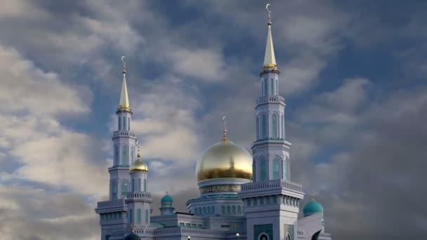 莫斯科大教堂清真寺、 俄罗斯 — — 莫斯科新的标志性建筑主要清真寺 — 图库视频影像