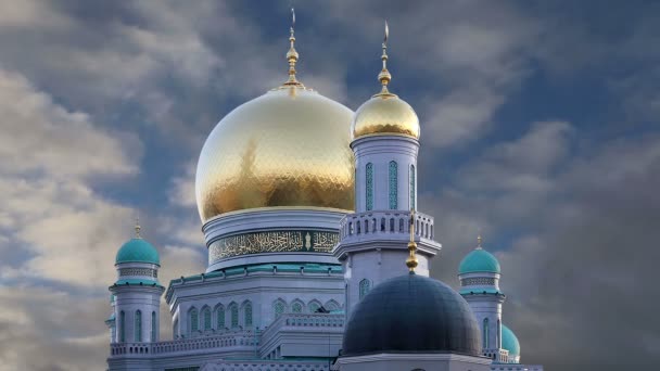 Moskva katedralen Mosque, Ryssland--den huvudsakliga moskén i Moskva, nytt landmärke — Stockvideo