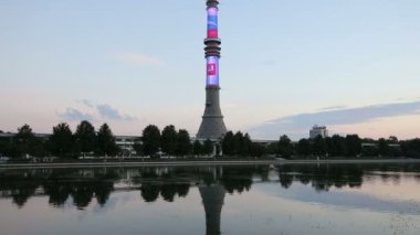 Televizyon (Ostankino) Kulesi gece, Moskova, Rusya Federasyonu