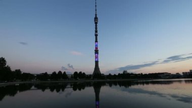 Televizyon (Ostankino) Kulesi gece, Moskova, Rusya Federasyonu
