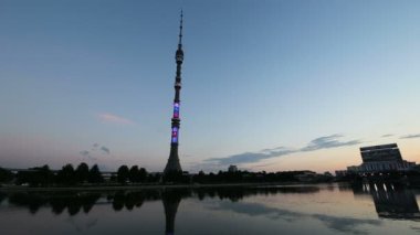 Televizyon (Ostankino) Kulesi gece, Moskova, Rusya Federasyonu