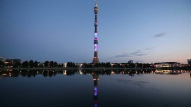 Televizyon (Ostankino) Kulesi gece, Moskova, Rusya Federasyonu