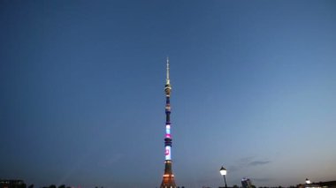 Televizyon (Ostankino) Kulesi gece, Moskova, Rusya Federasyonu