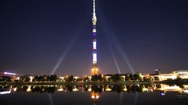 Televizyon (Ostankino) Kulesi gece, Moskova, Rusya Federasyonu
