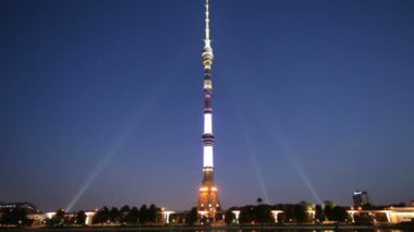 Televizyon (Ostankino) Kulesi gece, Moskova, Rusya Federasyonu