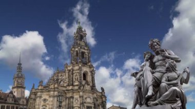 Brühl Teras ve Hofkirche veya Katedrali, kutsal üçlü - Dresden, Sachsen, Germany Barok kilise heykel 
