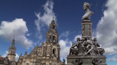 Brühl Teras ve Hofkirche veya Katedrali, kutsal üçlü - Dresden, Sachsen, Germany Barok kilise heykel 