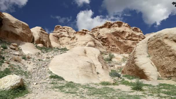 Petra Dağları, Ürdün, Orta Doğu. Petra, 1985 yılından beri UNESCO Dünya Mirasları Bölgesi 'nde bulunuyor. — Stok video