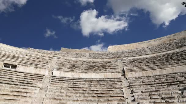 Roman Theatre in Amman, Jordan -- theatre was built the reign of Antonius Pius (138-161 CE), the large and steeply raked structure could seat about 6000 people — Stock Video