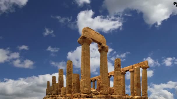 Templo grego antigo de Juno (V-VI a.C.), Vale dos Templos, Agrigento, Sicília. A área foi incluída na lista do Patrimônio da UNESCO em 1997 — Vídeo de Stock