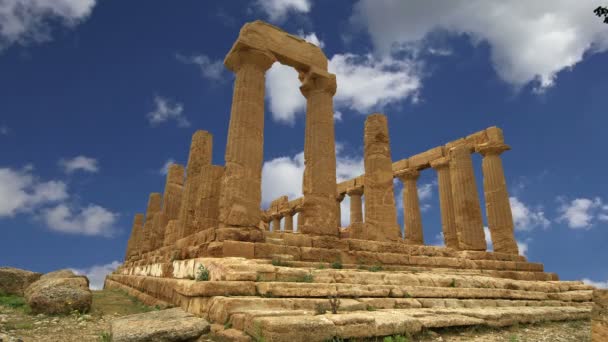 Oude Griekse tempel van Juno (V-Vi eeuw VC), vallei van de tempels, Agrigento, Sicilië. Het gebied werd opgenomen in de lijst van Unesco-erfgoed Site in 1997 — Stockvideo