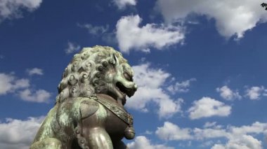 Bronz koruyucu aslan heykeli yasak şehir, Beijing, Çin 