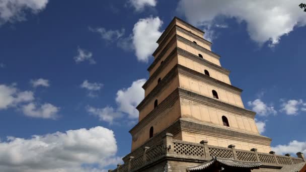 La pagoda gigante del ganso salvaje o gran pagoda del ganso salvaje, es una pagoda budista ubicada en el sur de Xian (Sian, Xi 'an), provincia de Shaanxi, China. — Vídeo de stock