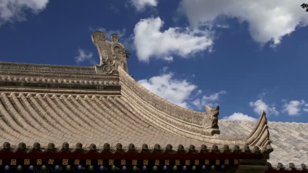 Tető dekoráció területén óriás vadliba pagoda, van egy buddhista pagoda található déli xian (sian, xi'an), shaanxi tartomány, Kína — Stock videók