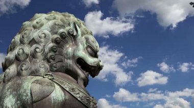 Bronz koruyucu aslan heykeli yasak şehir, Beijing, Çin 